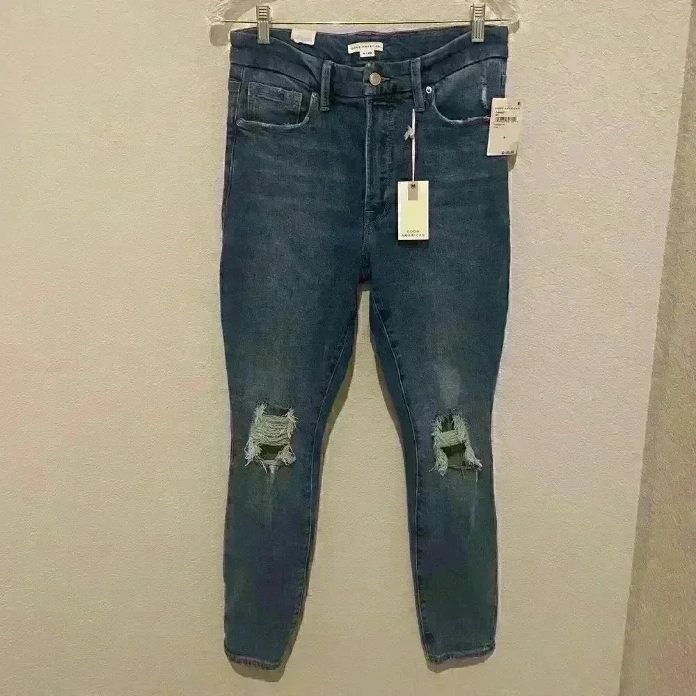 NWT GOOD AMERICAN good waist jeans in indigo144 MSRP $150 Sz 8/29